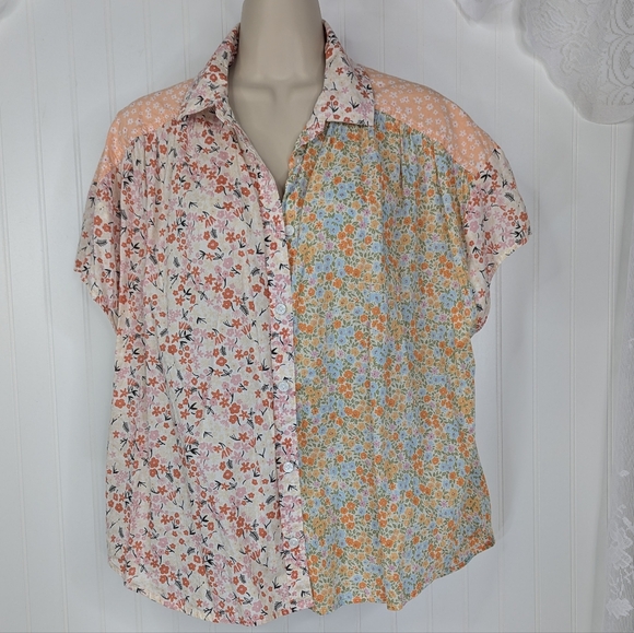AE American Eagle Floral Patchwork Camp Shirt S & M - Picture 3 of 15
